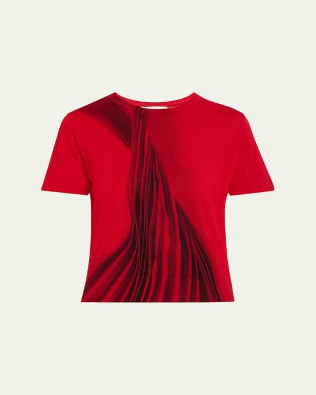 Dancing Pleat Printed Short-Sleeve Knit Top